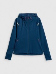 4F Bluza dresowa slim z kapturem damska - turkusowa L. Niebieskie bluzy 4f, l, bez wzorów, z dresówki, bez ramiączek, z kapturem. Za 199.99 zł.