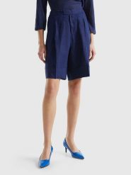 Benetton Lniane bermudy w kolorze granatowym rozmiar: XS. Niebieskie szorty Benetton, bez wzorów, ze lnu. Za 74.99 zł.