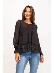 Peace & Love Bluzka w kolorze czarnym rozmiar: S. Czarne bluzki Peace & Love, s, bez wzorów, z bawełny, bez kołnierzyka, bez ramiączek. Za 79.40 zł.