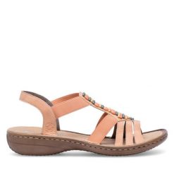 Sandały Rieker. Brązowe sandały Rieker, bez wzorów, bez obcasa, na płaskiej podeszwie, bez zapięcia. Za 289.99 zł.
