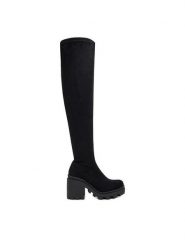 DeeZee Kozaki ZB362-2A Czarny. Czarne kozaki DeeZee, bez wzorów, z materiału, bez obcasa, na płaskiej podeszwie, bez zapięcia. Za 199.99 zł.