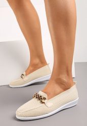 Beżowe Półbuty z Elastyczną Cholewką i Elegancką Klamerką Naelle. Brązowe półbuty wsuwane Born2be, bez wzorów, eleganckie, bez obcasa. Za 69.99 zł.