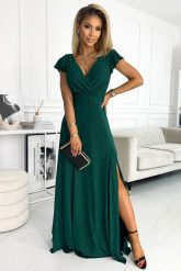 Wieczorowa Sukienka Maxi z Połyskiem - Zielona. Zielone sukienki NUMOCO, m, bez wzorów, z elastanu, wizytowe, bez kołnierzyka, bez ramiączek, maxi. Za 371.90 zł.