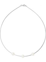 Mitzuko Srebrny naszyjnik z perłami w kolorze białym - dł. 42 cm rozmiar: onesize. Szare naszyjniki Mitzuko, z materiału, z perłą, srebrne. Za 347.99 zł.
