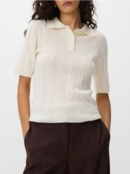 Sweter polo z wełną - kremowy. Białe swetry Reserved, l, bez wzorów, z dzianiny, bez ramiączek. Za 119.99 zł.