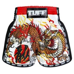Spodenki treningowe TUFF White Chinese Dragon. Białe szorty sportowe TUFF, bez wzorów, z materiału, na fitness i siłownię. Za 149.00 zł.