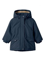 Name it Parka "Marlow" w kolorze granatowym rozmiar: 128. Niebieskie płaszcze Name it, z aplikacjami, ze skóry, bez kaptura. Za 166.49 zł.