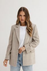 WEŁNIANA MARYNARKA MATYLDA KRATA BEŻOWA M - Flawless. Brązowe marynarki i żakiety Flawless, m, bez wzorów, z wełny, biznesowe, bez ramiączek. Za 1,167.00 zł.