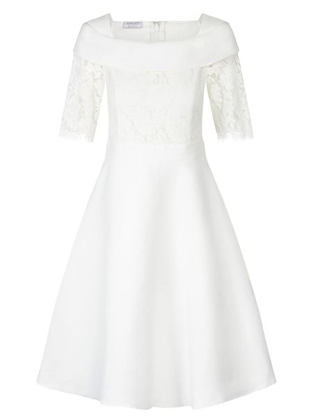 APART Sukienka w kolorze kremowym rozmiar: 42. Białe sukienki Apart, bez wzorów, z koronki, bez kołnierzyka, bez ramiączek, midi, rozkloszowane. Za 314.01 zł.