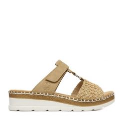 Klapki Rieker. Brązowe klapki Rieker, bez wzorów, bez obcasa, bez zapięcia. Za 319.99 zł.