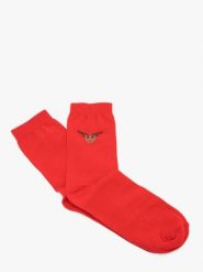 Świąteczne skarpety unisex. Czerwone skarpetki Ryłko, bez wzorów, z bawełny. Za 24.99 zł.