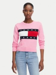 Tommy Jeans Sweter Flag DW0DW22930 Różowy jasny Regular Fit. Czerwone swetry Tommy Jeans, xs, bez wzorów, z bawełny, bez ramiączek. Za 409.99 zł.
