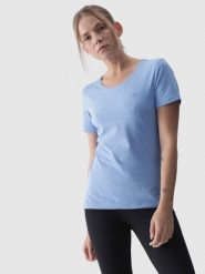 4F T-shirt slim gładki damski - niebieski S. Niebieskie t-shirty 4f, s, bez wzorów, z bawełny, sportowe, bez kołnierzyka, bez ramiączek. W wyprzedaży za 29.99 zł.