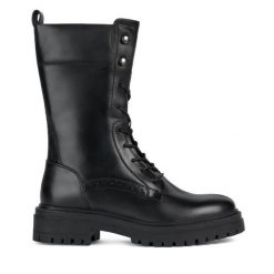 Botki Geox. Czarne botki Geox, bez wzorów, bez obcasa, na płaskiej podeszwie, bez zapięcia. Za 379.99 zł.