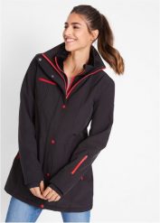 Długa kurtka softshell ze stretchem, odpychająca wodę. Czarne kurtki bonprix, s, bez wzorów, z softshellu, bez kaptura. Za 329.99 zł.