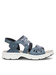 Rieker Sandały V9871-14 Niebieski. Niebieskie sandały Rieker, bez wzorów, z syntetyku, bez obcasa, na płaskiej podeszwie, bez zapięcia. Za 289.99 zł.