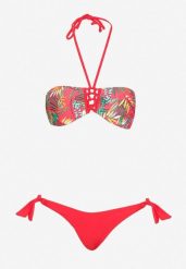 Czerwone Bikini Góra Wiązana na Szyi i Plecach z Ozdobną Plecionką Majtki Typu Figi z Wiązaniem po Bokach Silalaria. Czerwone bikini Born2be, bez wzorów, eleganckie. Za 79.99 zł.