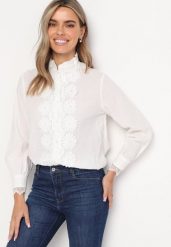 Biała Koszula z Koronką Abbissa. Białe koszule Born2be, m, bez wzorów, z koronki, bez kołnierzyka, bez ramiączek. Za 169.99 zł.