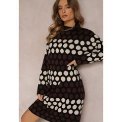 Brązowo-Beżowa Sukienka Dzianinowa w Kropki Jilda. Brązowe sukienki Renee, l, bez wzorów, z dzianiny, bez kołnierzyka, bez ramiączek, mini. W wyprzedaży za 153.99 zł.