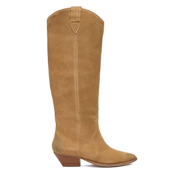 Kowbojki Badura. Brązowe kozaki Badura, bez wzorów, bez obcasa, na słupku, bez zapięcia. Za 419.99 zł.