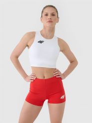 4F Biustonosz treningowy ze średnim wsparciem damski - biały L. Białe biustonosze sportowe 4f, bez wzorów, z dzianiny, do biegania. Za 129.99 zł.