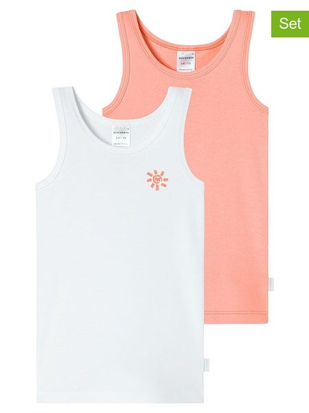 Schiesser Topy (2 szt.) w kolorze pomarańczowym i białym rozmiar: 116. Białe topy Schiesser, bez wzorów, z bawełny, bez kołnierzyka, bez ramiączek. Za 56.66 zł.