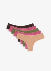 Figi brazylijskie z bawełną (5 szt.). Brązowe figi bonprix, bez wzorów, z bawełny. Za 79.99 zł.