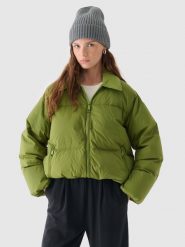 Dwustronna kurtka puchowa z wypełnieniem naturalnym damska Outhorn - zielona. Zielone kurtki Outhorn, na zimę, xl, bez wzorów, z puchu, bez kaptura. W wyprzedaży za 249.99 zł.