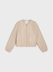 Kurtka z okrągłym dekoltem na zamek - kremowy. Białe kurtki Sinsay, l, bez wzorów, bez kaptura. Za 79.99 zł.