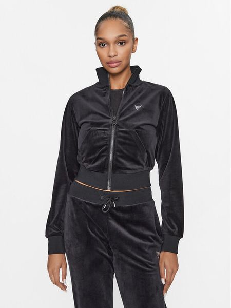 Guess Bluza V3BQ22 KBXI2 Czarny Regular Fit. Czarne bluzy Guess, l, z aplikacjami, z syntetyku, bez kaptura. Za 179.99 zł.