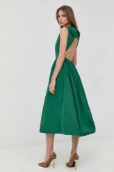 Red Valentino sukienka kolor zielony midi rozkloszowana. Zielone sukienki Red Valentino, bez wzorów, z tkaniny, bez kołnierzyka, bez ramiączek, midi, rozkloszowane. Za 2,959.90 zł.