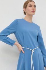 BOSS sukienka kolor niebieski mini rozkloszowana. Niebieskie sukienki Boss, bez wzorów, z dzianiny, bez kołnierzyka, bez ramiączek, maxi, rozkloszowane. Za 1,659.90 zł.