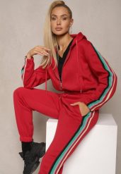 Czerwony Komplet Dresowy z Kolorowym Lampasem Bluza z Kapturem i Spodnie Joggery Nevarielles. Czerwone bluzy Renee, l, bez wzorów, z dresówki, sportowe, bez ramiączek, z kapturem. W wyprzedaży za 91.99 zł.