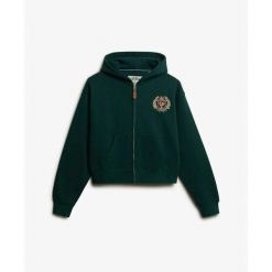 Damska bluza z kapturem zapinana na zamek Superdry Country Club Ziphood. Zielone bluzy Superdry, bez wzorów, bez ramiączek, z kapturem. Za 338.85 zł.