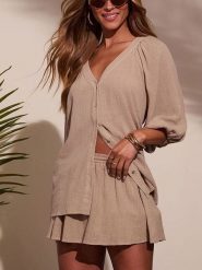 Milan Kiss Bluzka w kolorze jasnobrązowym rozmiar: L. Brązowe bluzki Milan Kiss, l, bez wzorów, z bawełny, bez kołnierzyka, bez ramiączek. Za 195.77 zł.