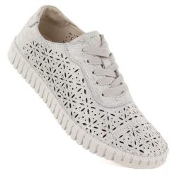 Półbuty damskie ażurowe złote Potocki JE19437. Żółte półbuty wsuwane POTOCKI, w ażurowe wzory, ze skóry ekologicznej, bez obcasa. Za 199.99 zł.