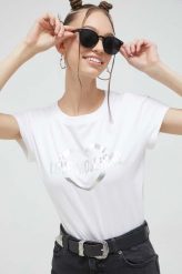 Love Moschino t-shirt damski kolor biały. Białe t-shirty Love Moschino, bez wzorów, z dzianiny, bez kołnierzyka, bez ramiączek. Za 469.99 zł.