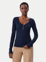 Tommy Hilfiger Bluzka Henley WW0WW43905 Granatowy Slim Fit. Niebieskie bluzki Tommy Hilfiger, xl, bez wzorów, z bawełny, bez kołnierzyka, bez ramiączek. Za 249.99 zł.