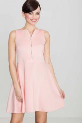 Różowa Rozkloszowana Sukienka z Ozdobnym Suwakiem. Czerwone sukienki Katrus, l, bez wzorów, z elastanu, bez kołnierzyka, bez ramiączek, rozkloszowane. Za 249.00 zł.