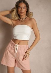 Różowe Wiązane Szorty z Bawełny Basic z Kieszonkami Evitessa. Czerwone szorty Renee, bez wzorów, z bawełny, eleganckie. W wyprzedaży za 39.99 zł.
