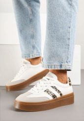 Białe Sneakersy Klasyczne Tenisówki Zdobione Wstawkami w Panterkę Nilenisse. Białe trampki Born2be, z aplikacjami, z jeansu, eleganckie, bez zapięcia. W wyprzedaży za 72.24 zł.