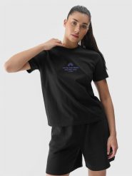 4F T-shirt regular z nadrukiem damski - czarny XS. Czarne t-shirty 4f, xs, bez wzorów, z bawełny, klasyczne, bez kołnierzyka, bez ramiączek. W wyprzedaży za 29.99 zł.