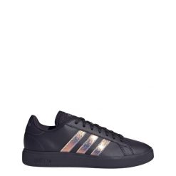 Buty Grand Court Base 2.0. Czarne buty treningowe adidas, bez wzorów, z materiału, bez zapięcia. W wyprzedaży za 191.20 zł.