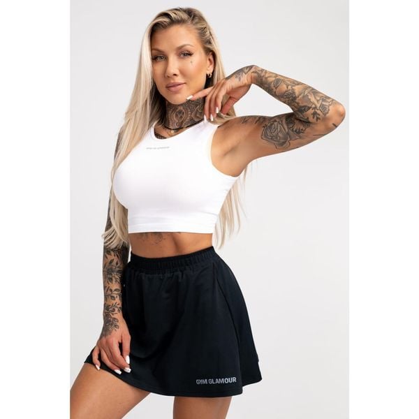 Top fitness damski Gym Glamour wiązany. Białe topy GYM GLAMOUR, xs, bez wzorów, glamour, bez kołnierzyka, bez ramiączek. Za 99.99 zł.