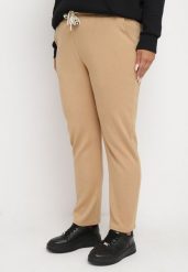 Beżowe Dresowe Spodnie Joggery z Wysokim Stanem i Napisami Lerithelle. Brązowe jeansy Born2be, l, bez wzorów, z dresówki, eleganckie, z podwyższonym stanem. Za 69.99 zł.