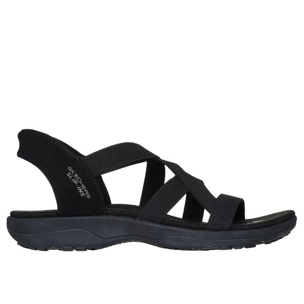Sandały damskie Skechers Reggae Slim Stretch Flex. Czarne sandały Skechers, bez wzorów, z materiału, bez obcasa, bez zapięcia. Za 289.99 zł.
