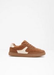 Sneakersy ocieplane w stylu retro. Brązowe buty sportowe lifestyle bonprix, bez wzorów, retro, bez zapięcia. Za 124.99 zł.