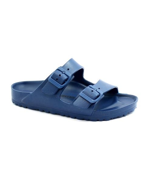 Klapki damskie Birkenstock Arizona Eva. Niebieskie klapki Birkenstock, bez wzorów, z materiału, bez obcasa, bez zapięcia. Za 332.00 zł.