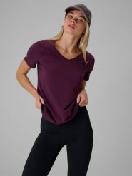4F T-shirt regular gładki damski - fioletowy XS. Fioletowe t-shirty 4f, xs, bez wzorów, z bawełny, biznesowe, bez kołnierzyka, bez ramiączek. Za 59.99 zł.