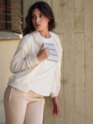 Bluza miękka z wełna z kaptur na co dzień. Białe bluzy LEONE 1947 APPAREL, m, bez wzorów, z wełny, bez ramiączek, bez kaptura. Za 168.36 zł.